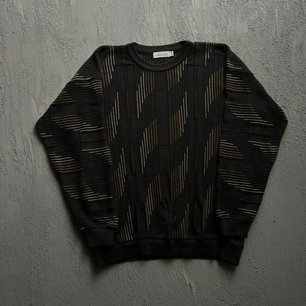 Vintage Joseph & Feiss Sweater Medium Black 1990s Striped